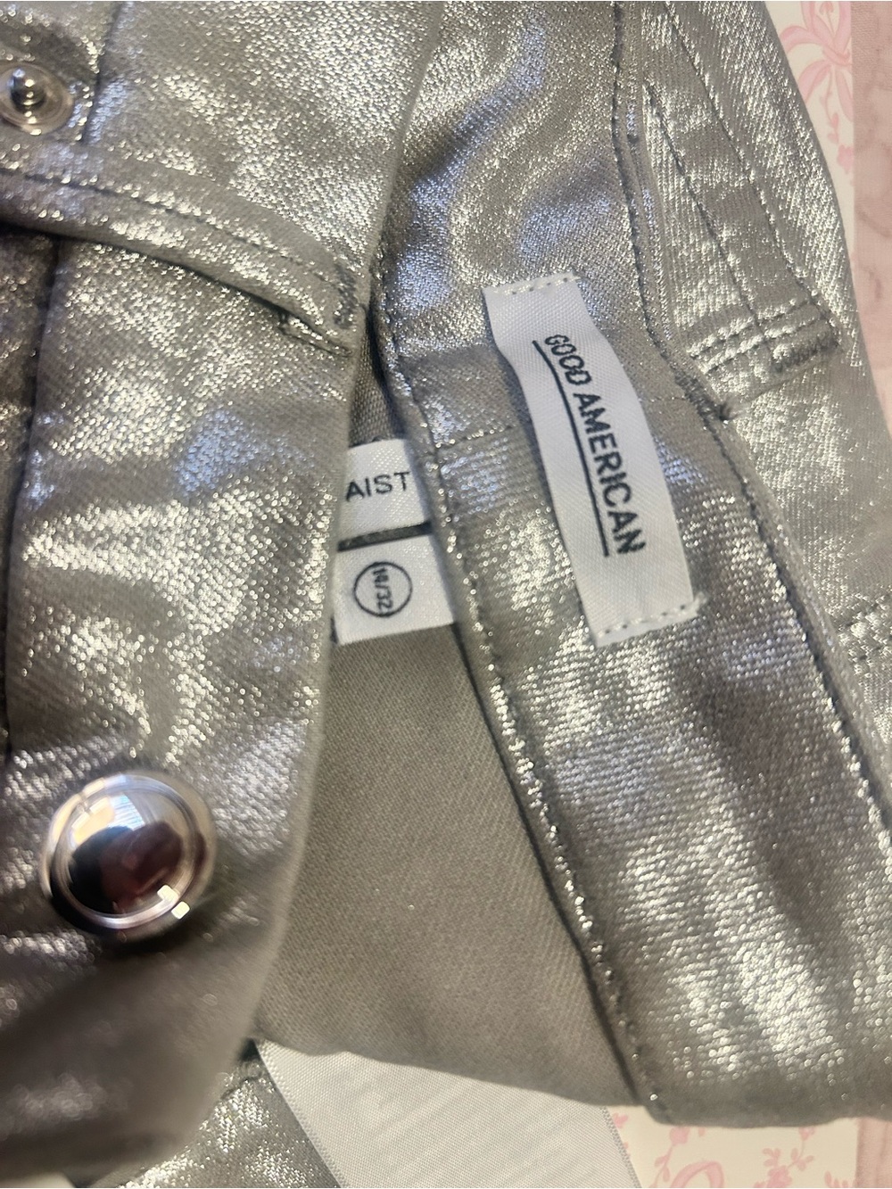 Good American Good Waist Silver metallic Skinny Jeans for Women NWT size 14 - Picture 2 of 5